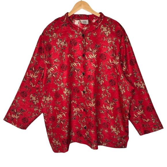 Vintage Teddi Of California Blouse Tunic Long-sleeve Asian Chinese Inspired 4X - Picture 1 of 14